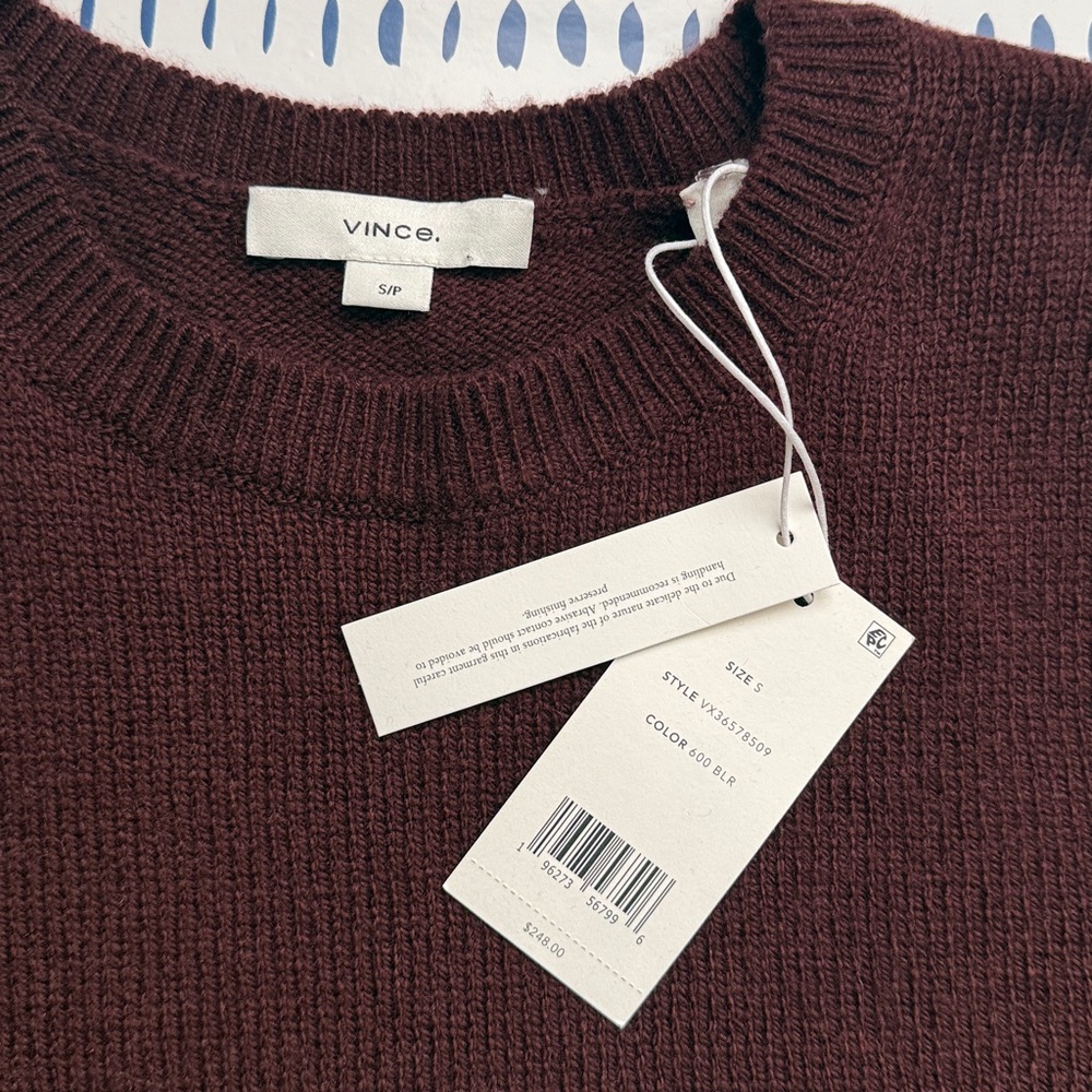 Vince Burgundy Short Sleeve Wool Blend Sweater - Picture 3 of 4